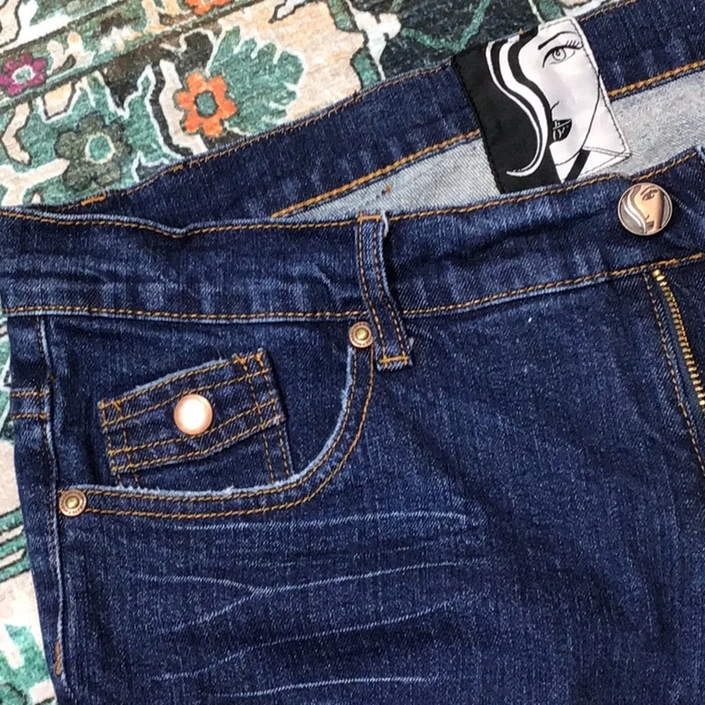 Bebina Jeans Indigo Low Rise Flair Rhinestone Embellished Denim Sz.10 - Picture 3 of 13